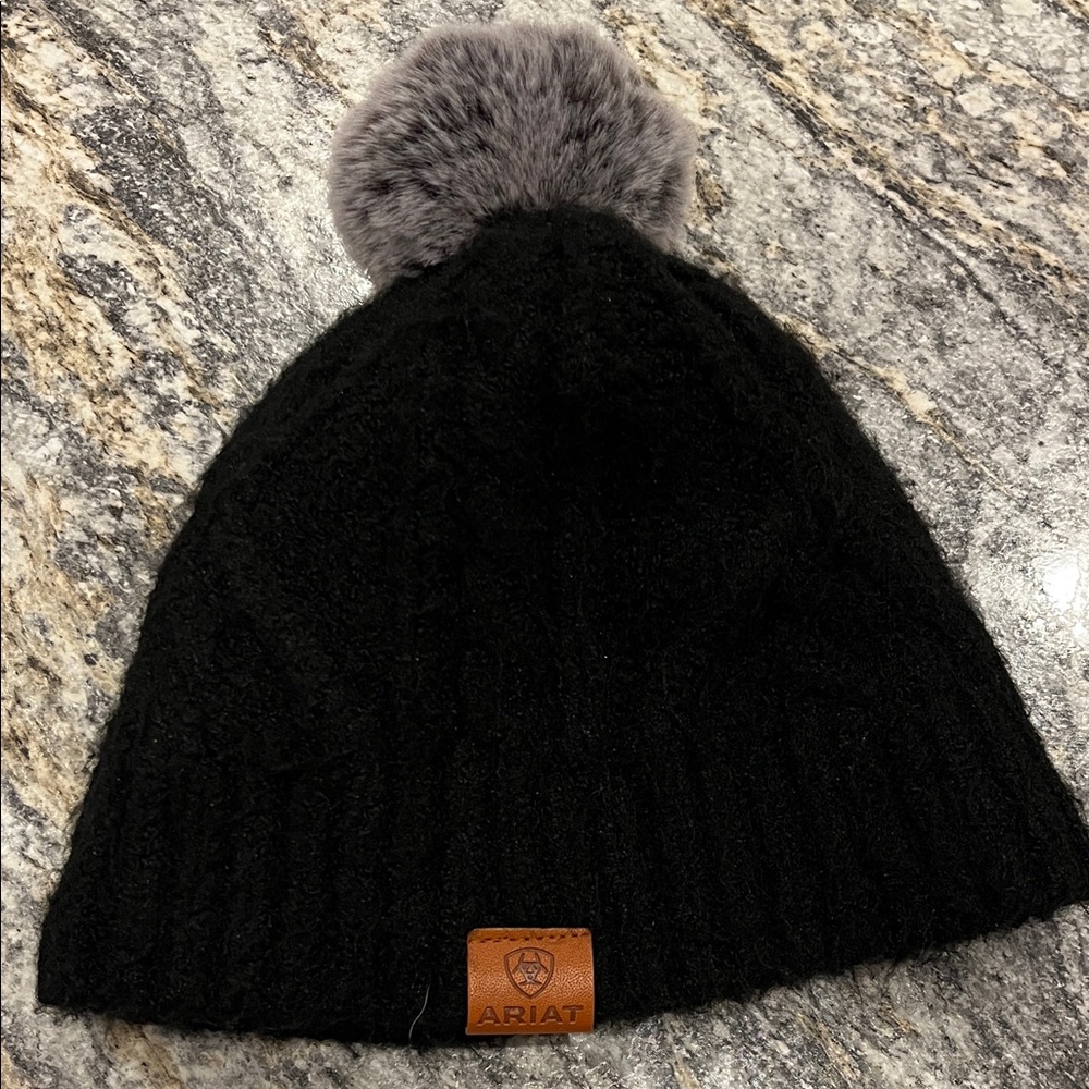 Ariat Black Beanie with Gray Pom-Pom